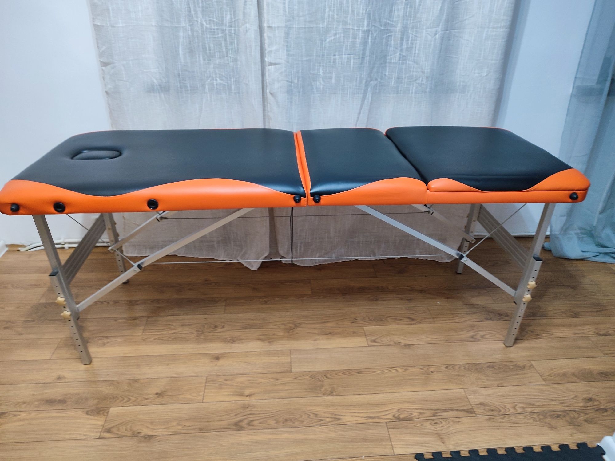 Stół, łóżko do masażu 3-segmentowe aluminiowe dwukolorowe Czarno Pomar
