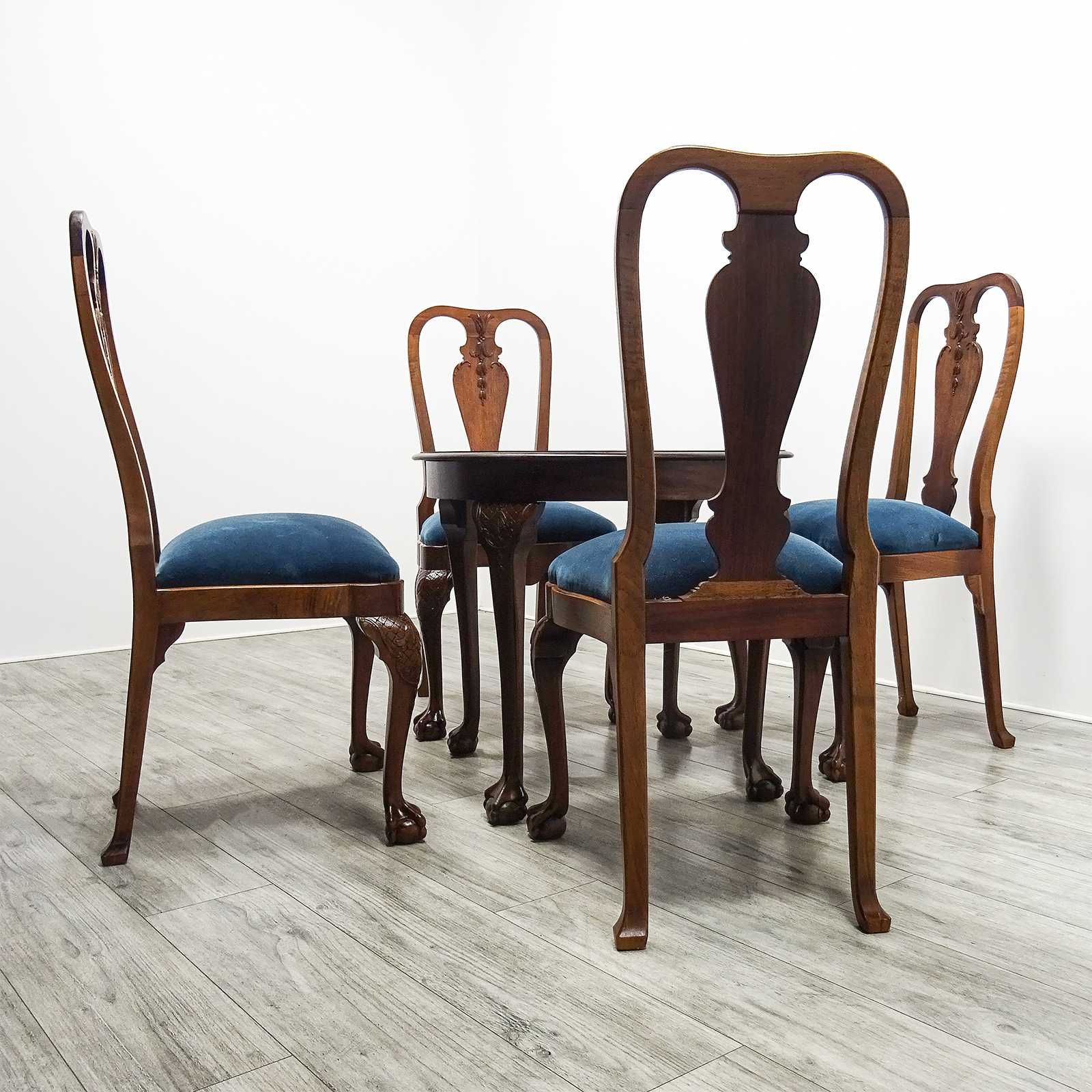 Meble do JADALNI Chippendale Stół + 4 krzesła po renowacji PLUSZ BDB