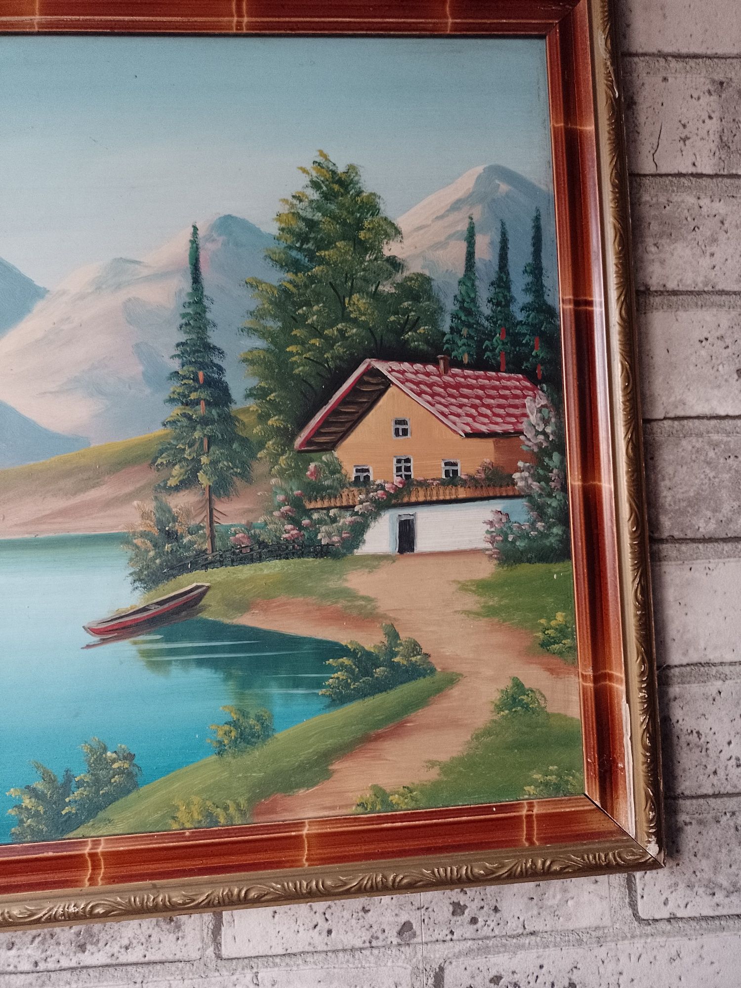 Pejzaż alpejski obraz olejny ręcznie malowany góry