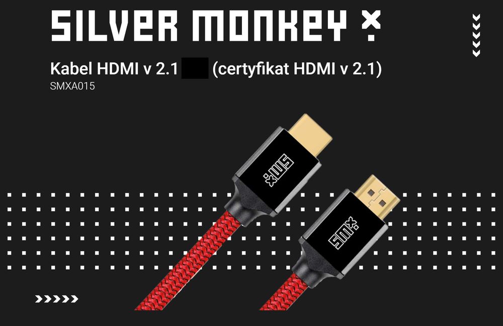 Nowy Kabel HDMI v 2.1 4K 8K 2m (certyfikat HDMI v 2.1) Silver Monkey X