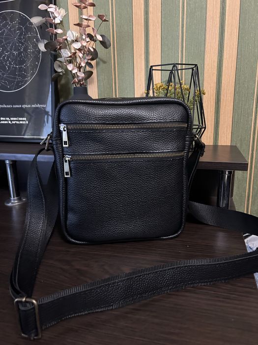 Мужская кожаная барсетка сумка из телячьей кожи