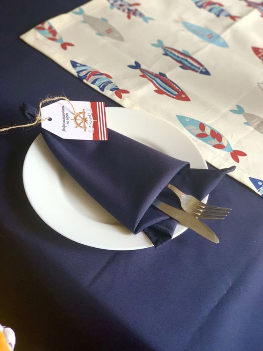 Синя скатертина, раннери, серветки / скатерть, салфетки