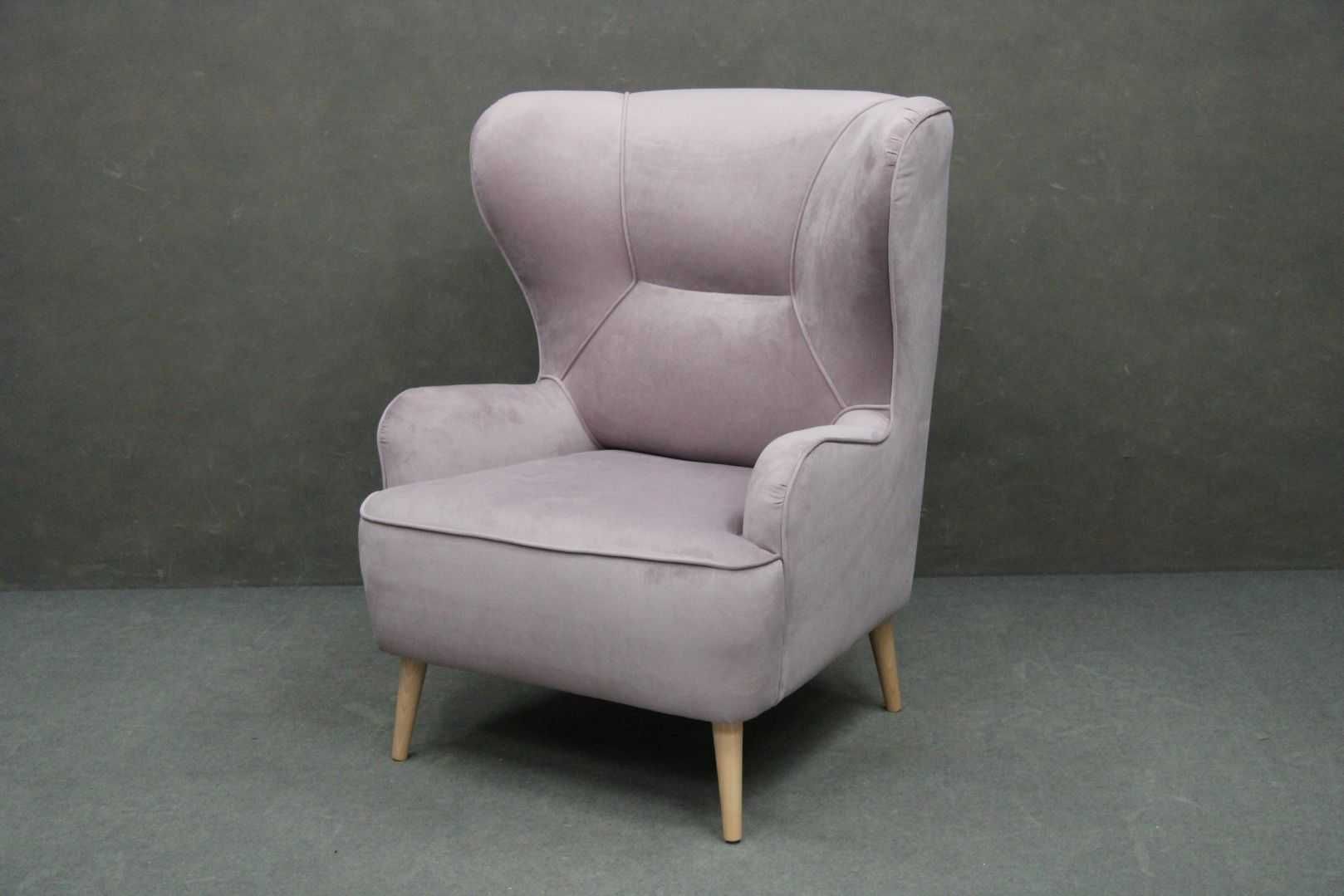 Fotel tapicerowany Uszak Moli różowy drewniany BGM24.pl B 6319 -24%