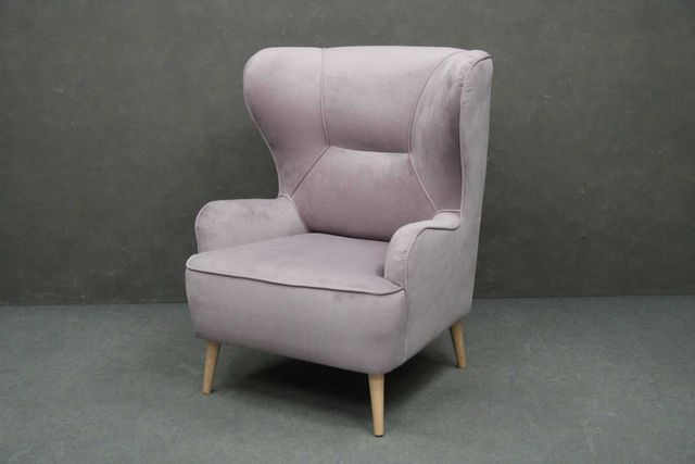 Fotel tapicerowany Uszak Moli różowy drewniany BGM24.pl B6319 -24%