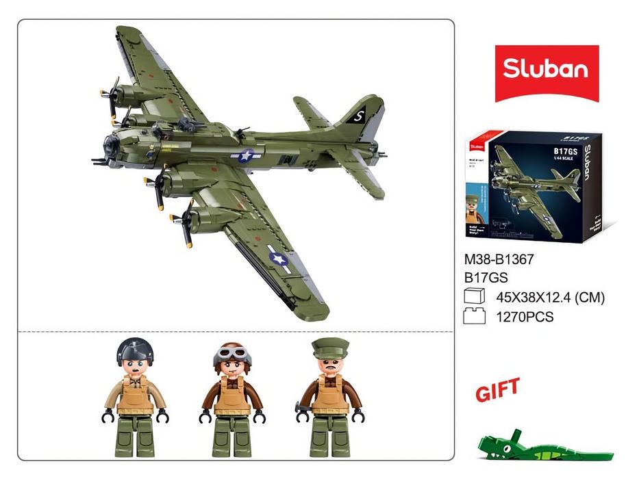 Конструктор Самолёт SLUBAN M38-B1367 Бомбардировщик Б-17 Boeing B-17G