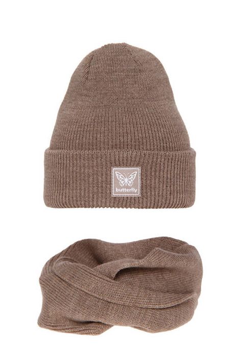 Komplet zimowy dla dziewczynki: czapka i szalik beżowy Florka