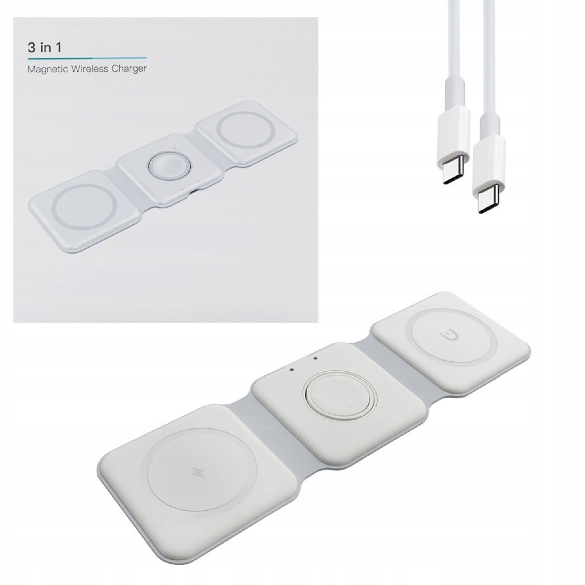 Ładowarka Indukcyjna MagSafe 15W Biała 3w1 iPhone Apple Watch AirPods