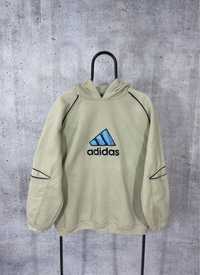 Beżowa Vintage Bluza Adidas Spellout Logo Hoodie Boxy Kaptur Sweter