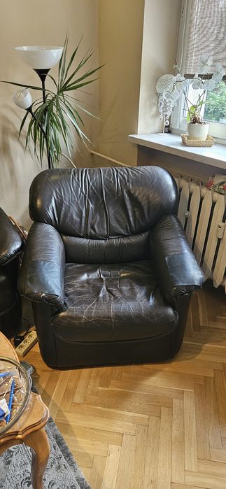 Kompkomplet skórzany, ciemny brąz