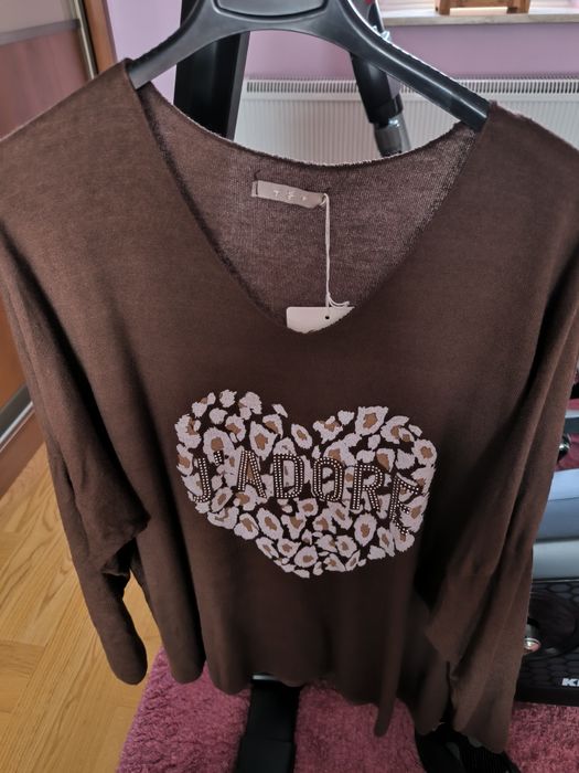 Cienki sweterek, bluzka, tunika, czekolada rozm. Uni, oversize