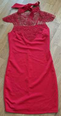 Czerwona sukienka z koronką Mohito