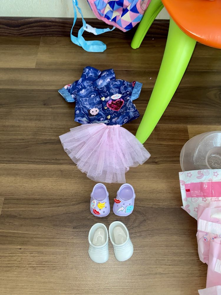 Интерактивная кукла Беби Борн голубые глаза Baby Born + 12 пар ОДЕЖДЫ