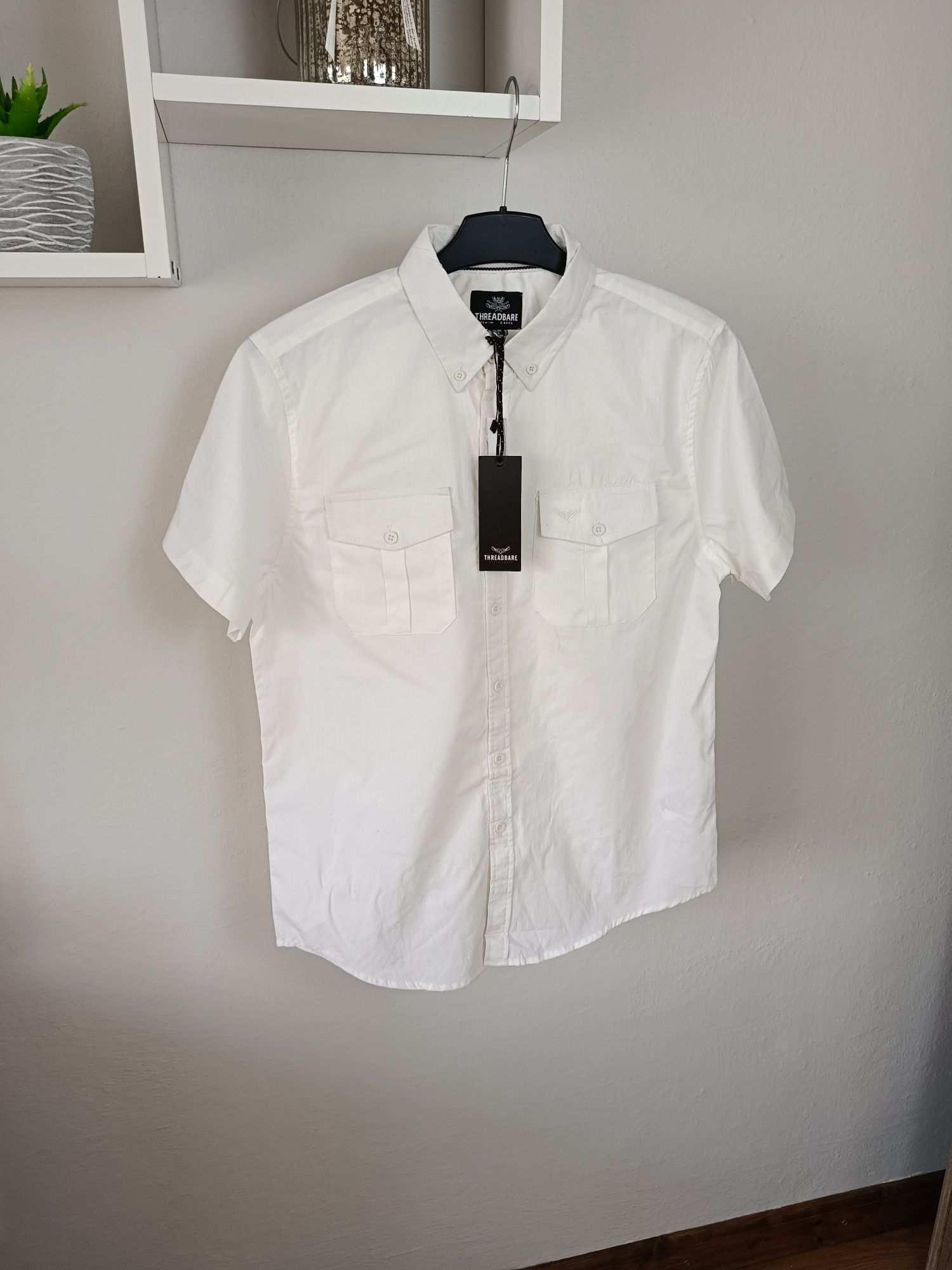 Koszula biała M Threadbare slim fit z krótkim rękawem