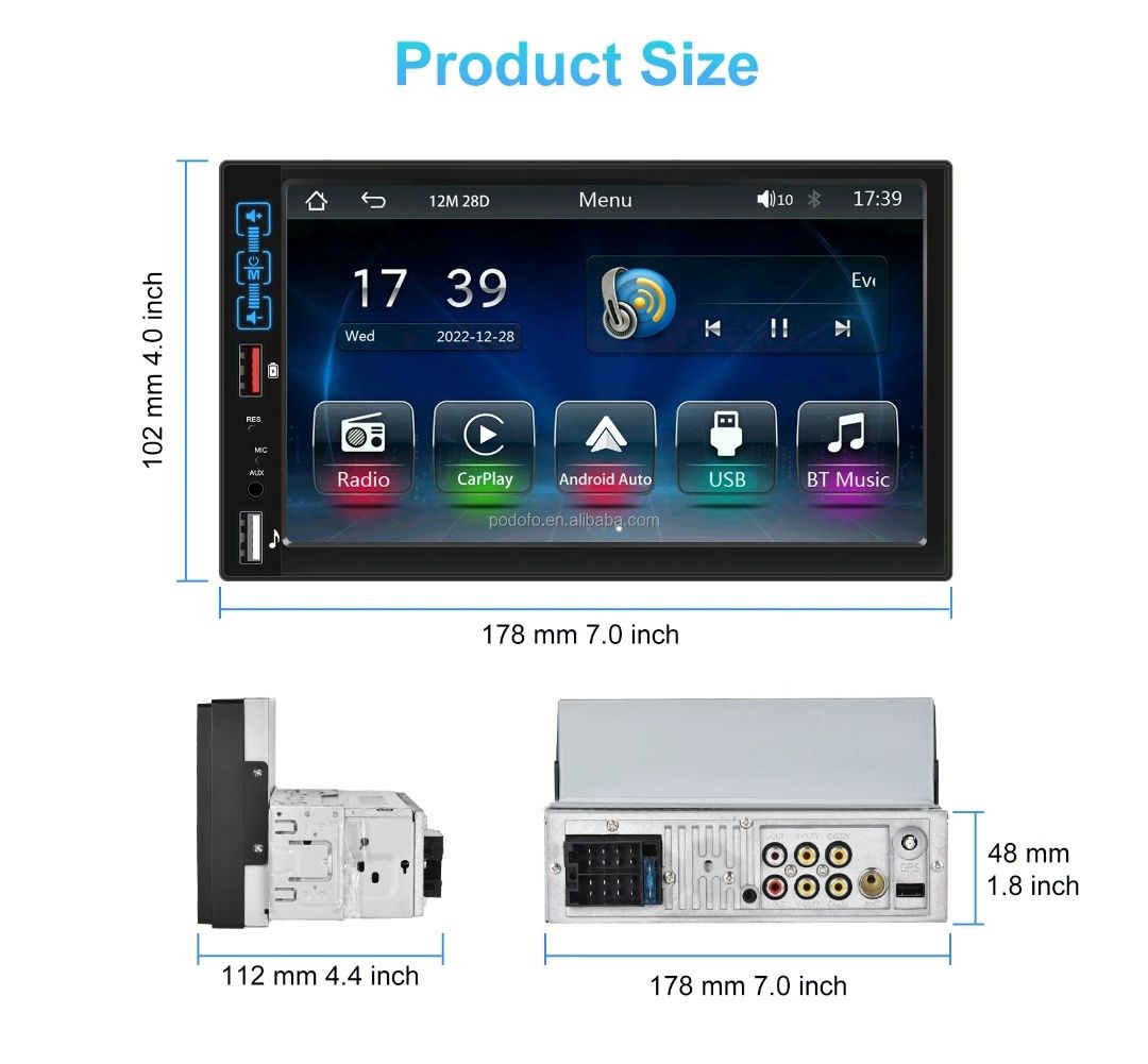 Rádio 1din 7 polegadas CARPLAY Bluetooth USB e Microfone NOVO