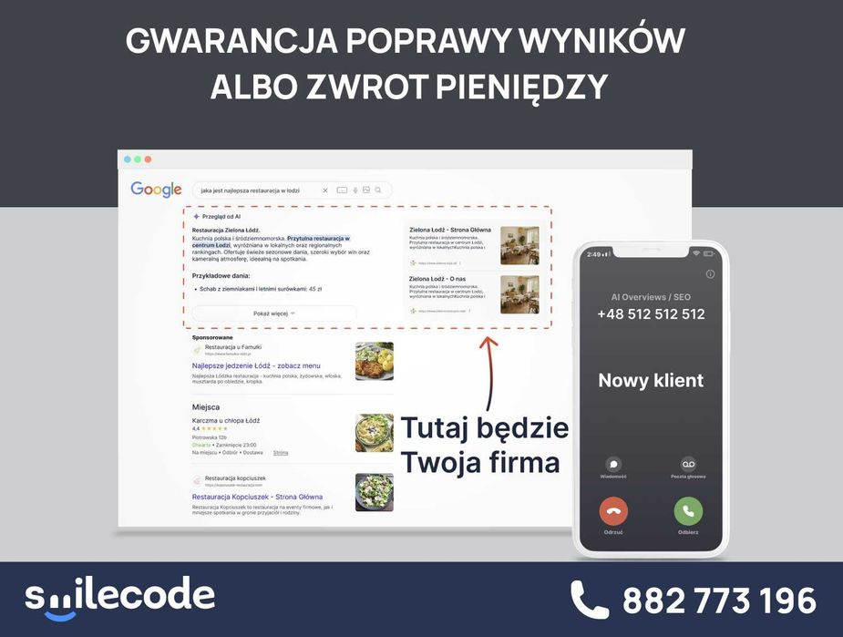 Klienci z Google i AI Overviews – gwarancja lub zwrot!