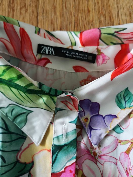 Sukienka Zara XL kwiaty midi długi koszulowa kołnierz rozpinana komuni