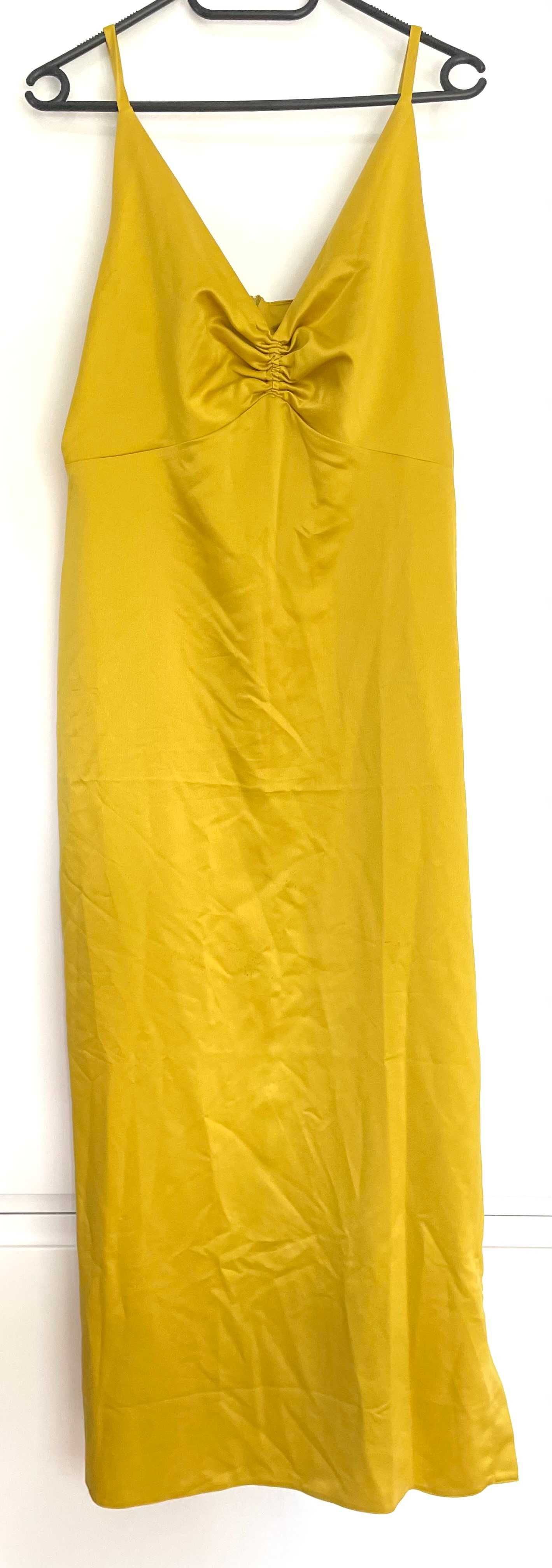 V by Very nowa satynowa żółta limonkowa długa suknia 40