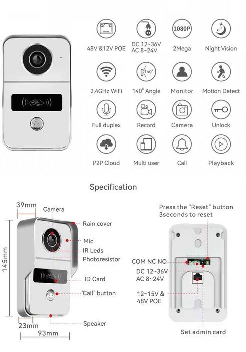 Domofon Kamera HD 140 (KW02-alexa) - Tuya 1080P Wifi IP Wideodomofon