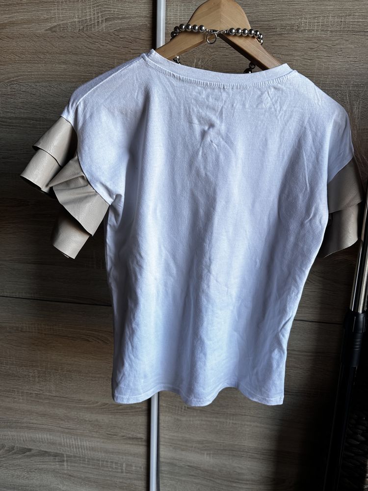 Tshirt bawelniany S/M rękawki ekoskóra