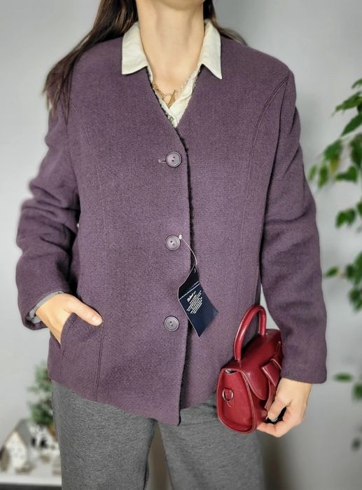 Nowa śliwkowa marynarka damska żakiet wełna kaszmir premium 2XL 3XL