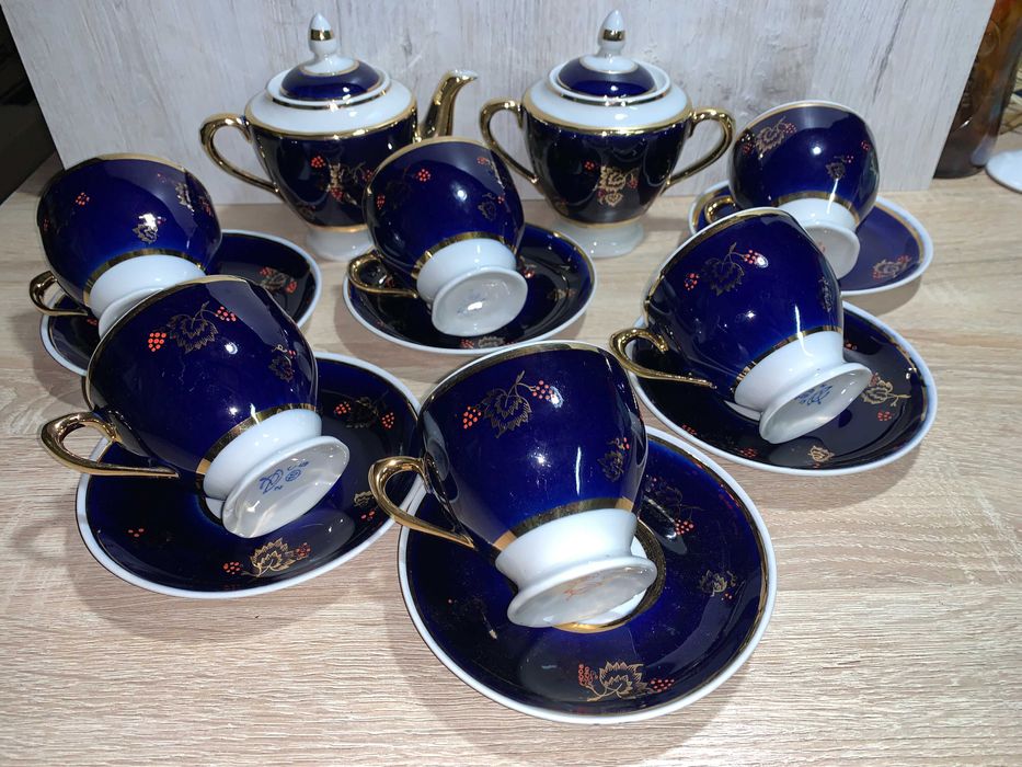 Кобальт чашка блюдце сервиз заварник сахарница посуда Довбышский завод
