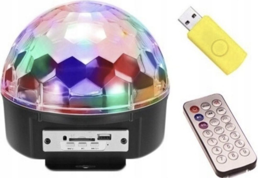 Kula DISCO LED Kula Dyskotekowa PILOT Projektor Głośnik USB RGB SD MP
