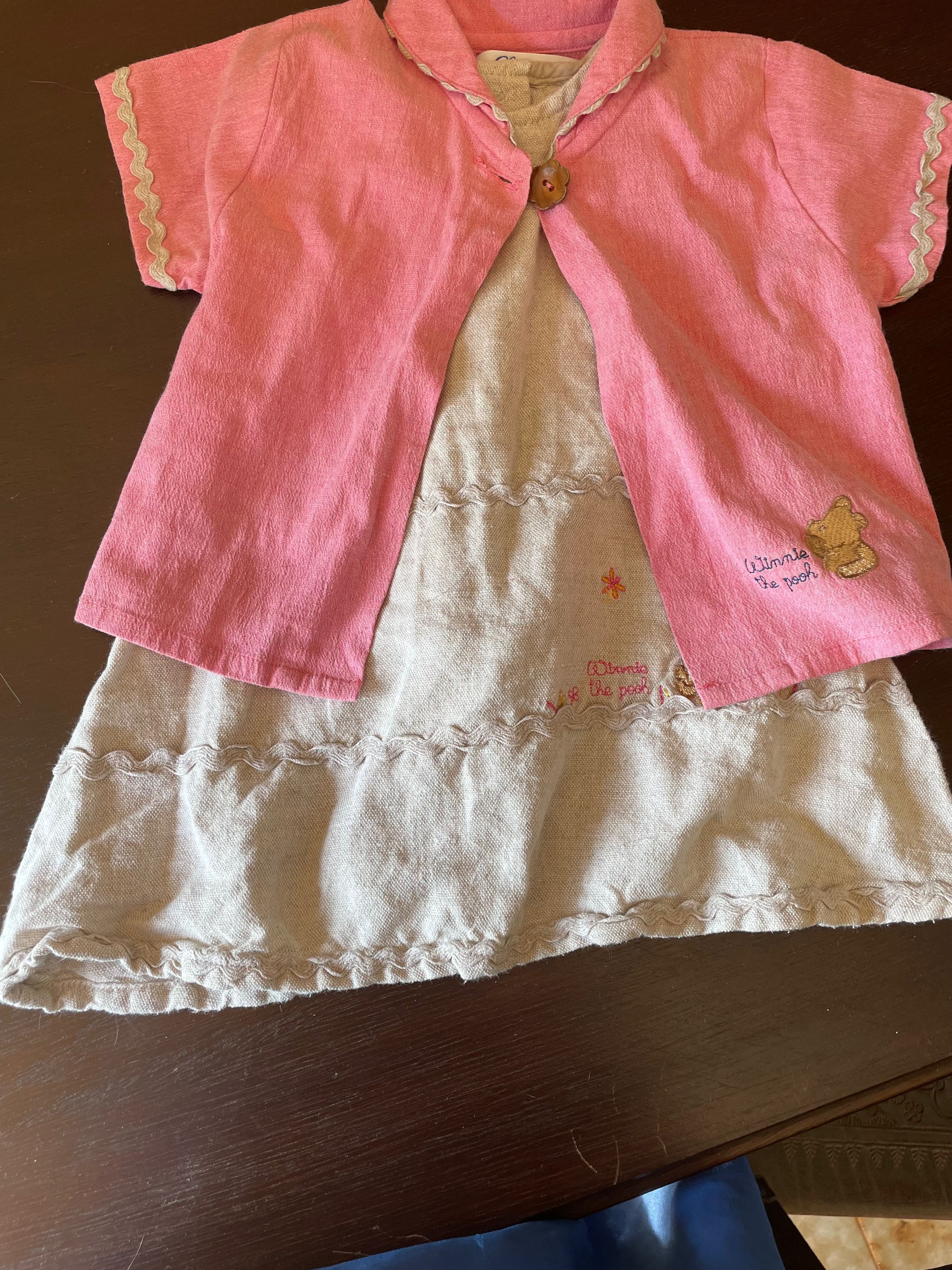 Conj.Vestido+Casaco em 51% Linho para 18 meses