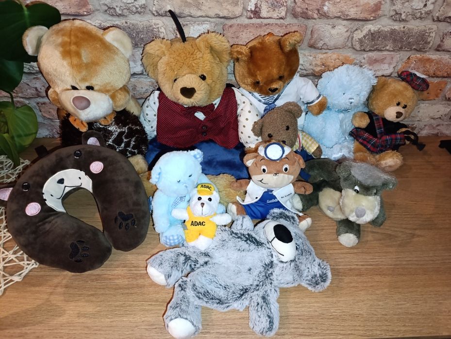 Zestaw misi dla chłopca 12 szt. miś na termofor i poduszka do podróży