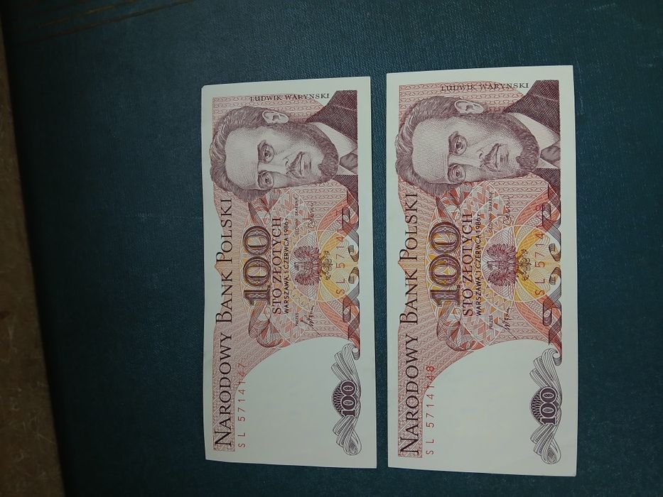 2 banknoty Waryński 100 zł PRL