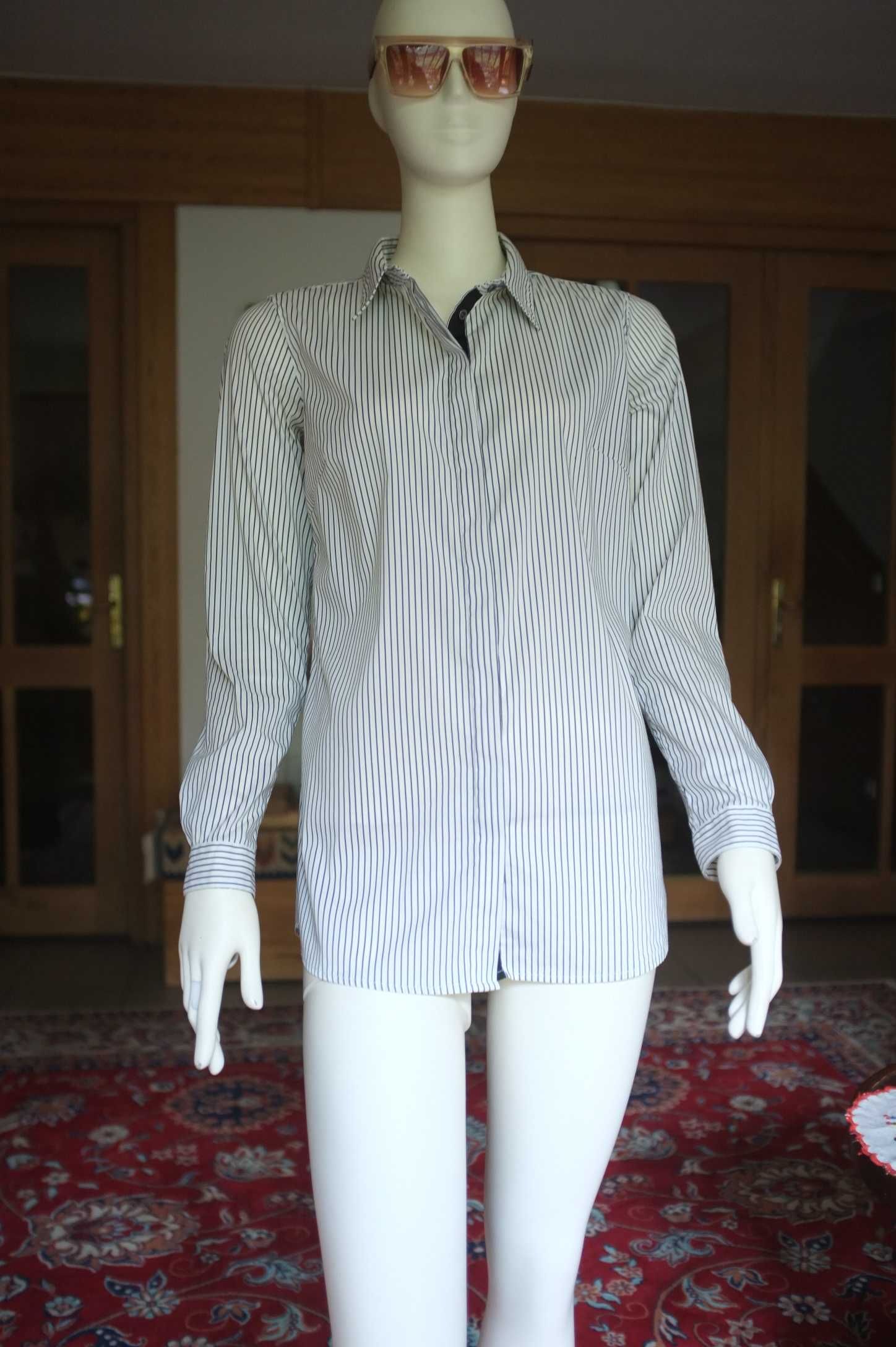biała klasyczna elegancka koszula Pieszak 38 w prążek do biura