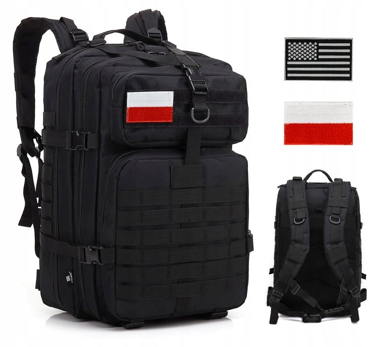Duży Plecak Tursytyczny Wojskowy Taktyczny 45L + Flagi Polski I Usa