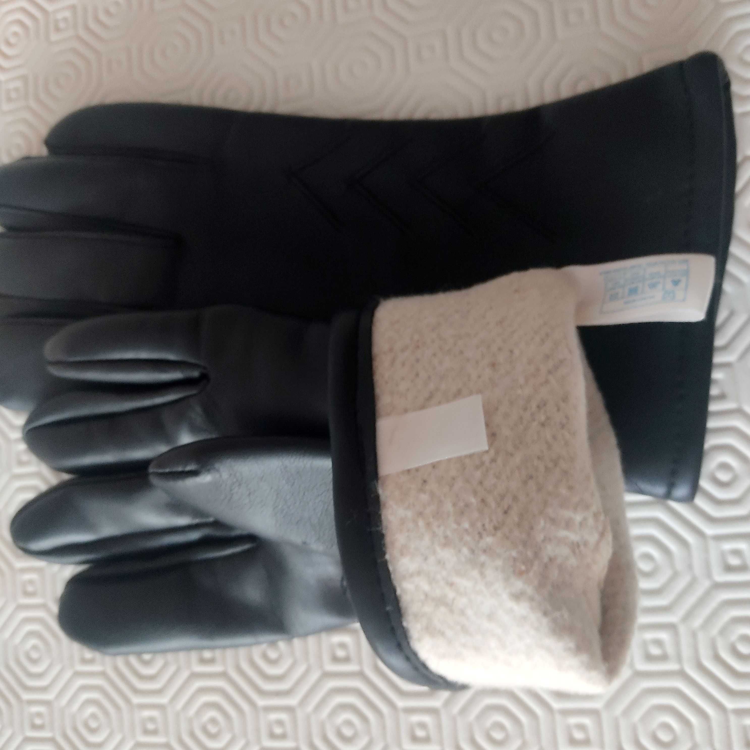 nowe czarne rękawiczki ocieplane