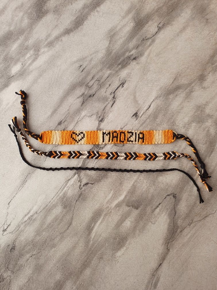 Własnoręczna bransoletka z muliny z napisem imienna Madzia