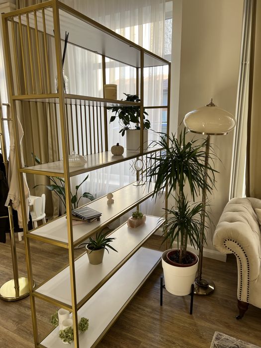 Designerski regał metalowy loft złoty biały