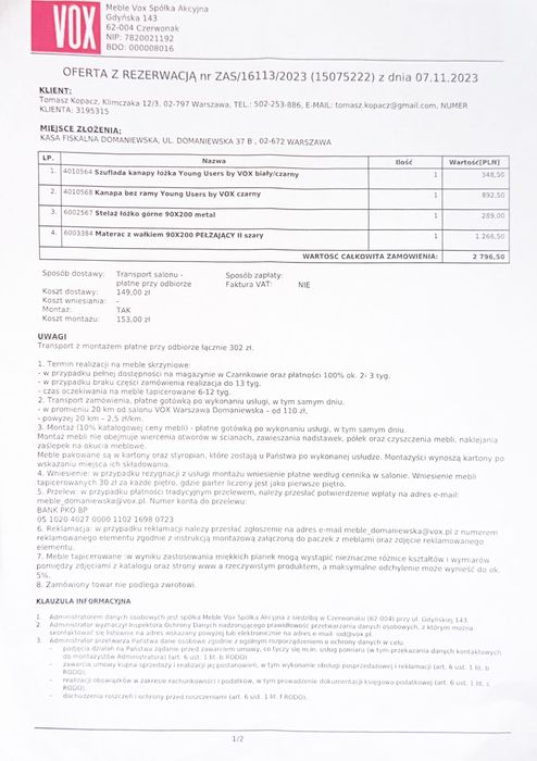 Łóżko dla nastolatka