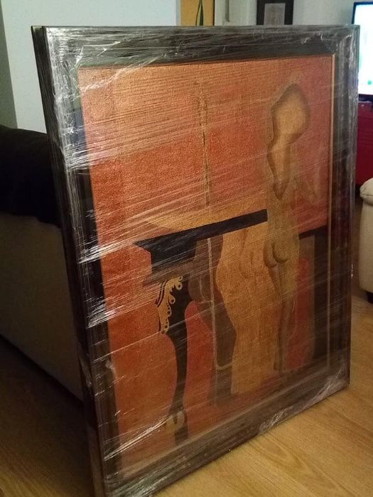 Quadro abstrato com pintura sobre serapilheira assinado Cardoso