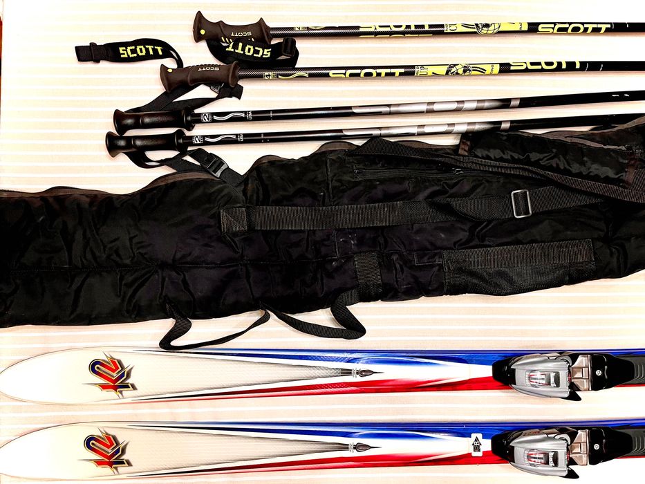 Гірські лижі / K2 Four / довжина 185 см / палки х 4  / чохол /  США