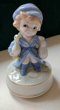 Porcelana Porcelanowa figurka pozytywka chłopiec gęś vintage retro PRL