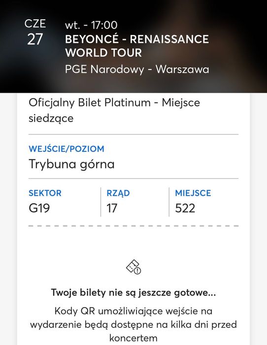 Bilet na koncert Beyonce 27.06.2023r.
