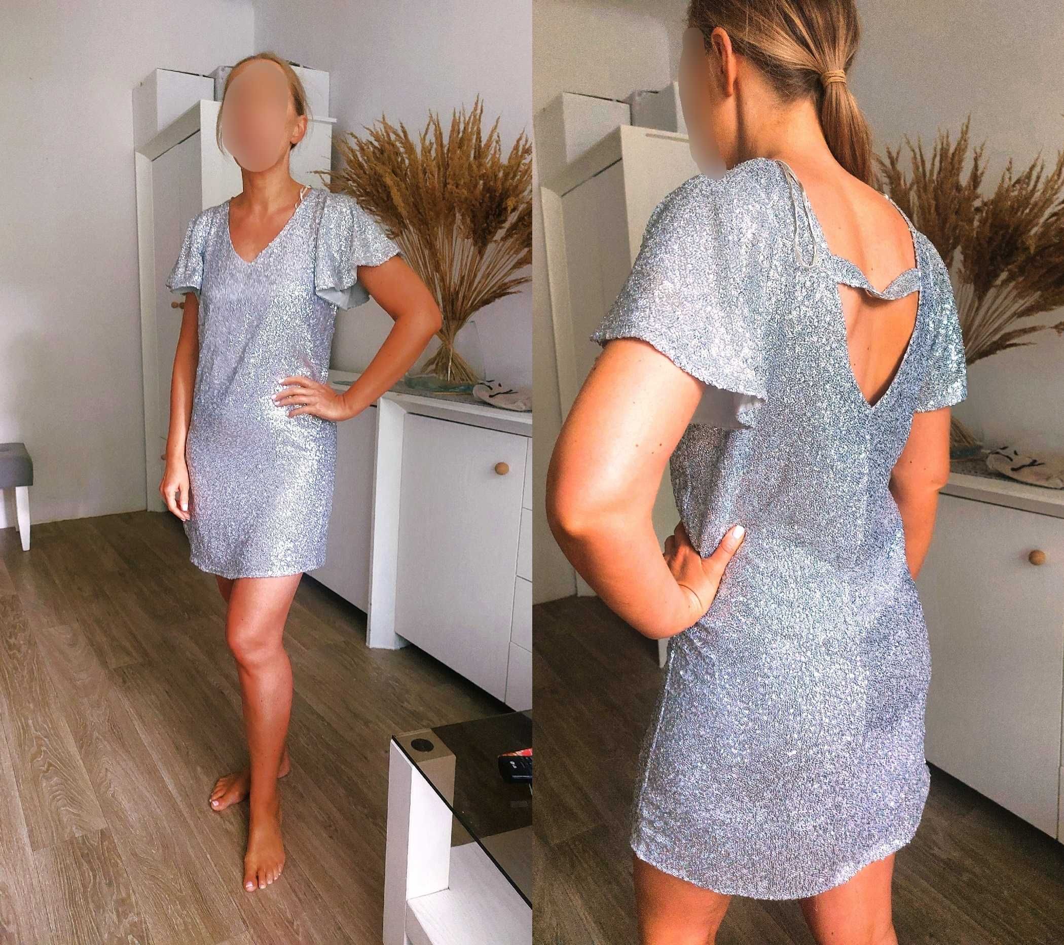 Sukienka srebrna cekinowa Mango r.S 36