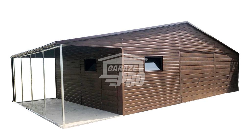 Garaż blaszany 9x6 wiata 3x6 2x Brama drzwi 2x okno dwuspadowy GP135