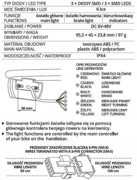 Oświetlenie Rowerowe Prox Ara E-Bike Aku 36-48V 40 Lm Na Bagażnik