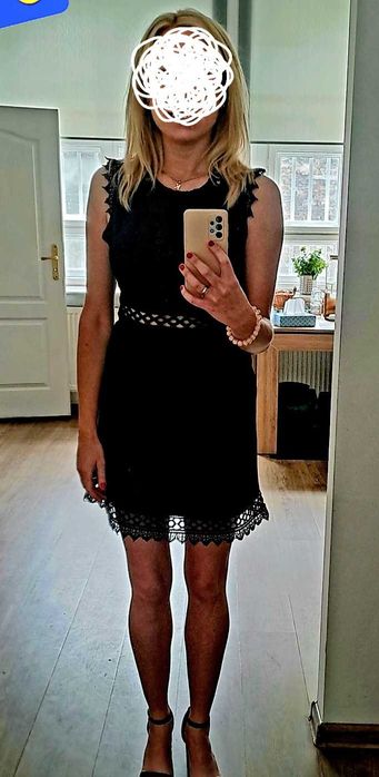 Sukienka mała czarna z koronką Zara r.36