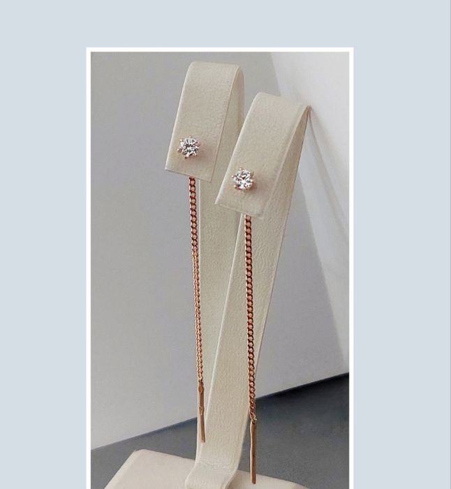 Золоті сережки-протяжки з яскравим цирконієм 585 проба нові арт.12808