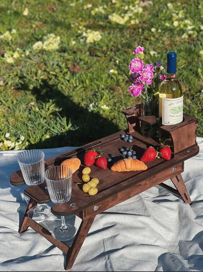 Дерев'яний розкладний столик піднос для завтраків ноутбука пікніка