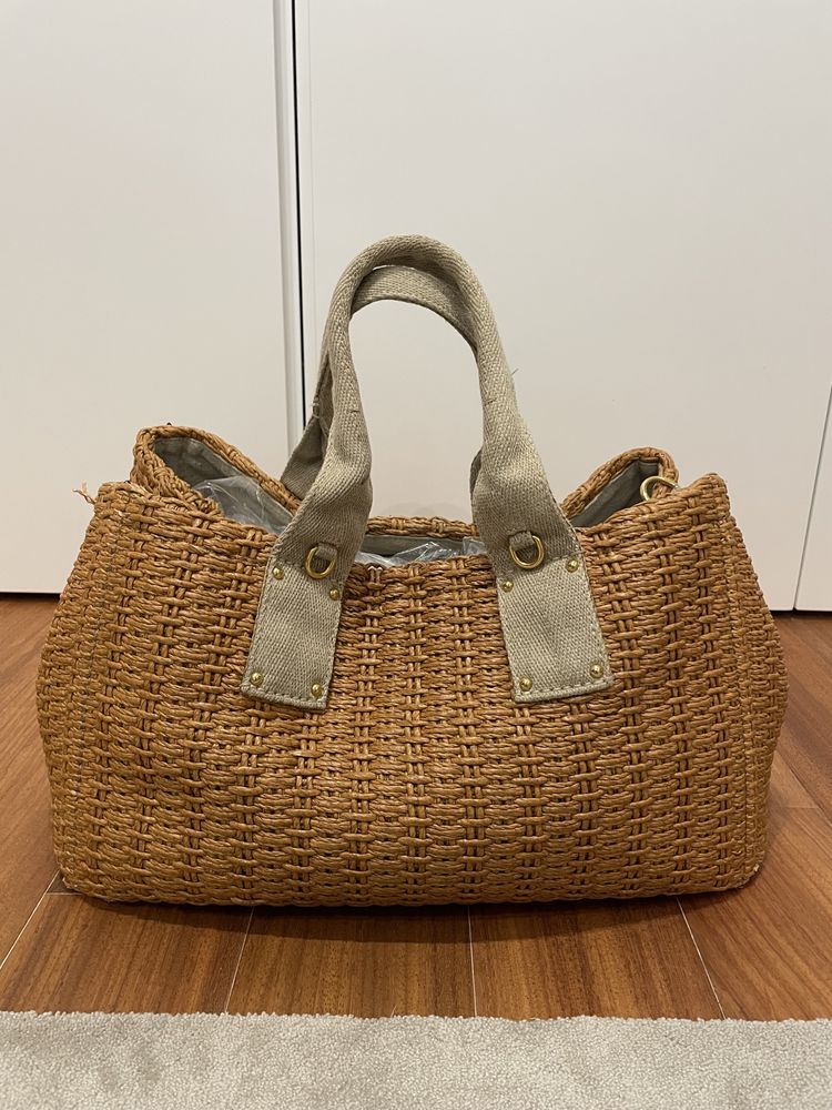 PRADA Tote Bag BN2038 2 waytote raffia/canvas camel