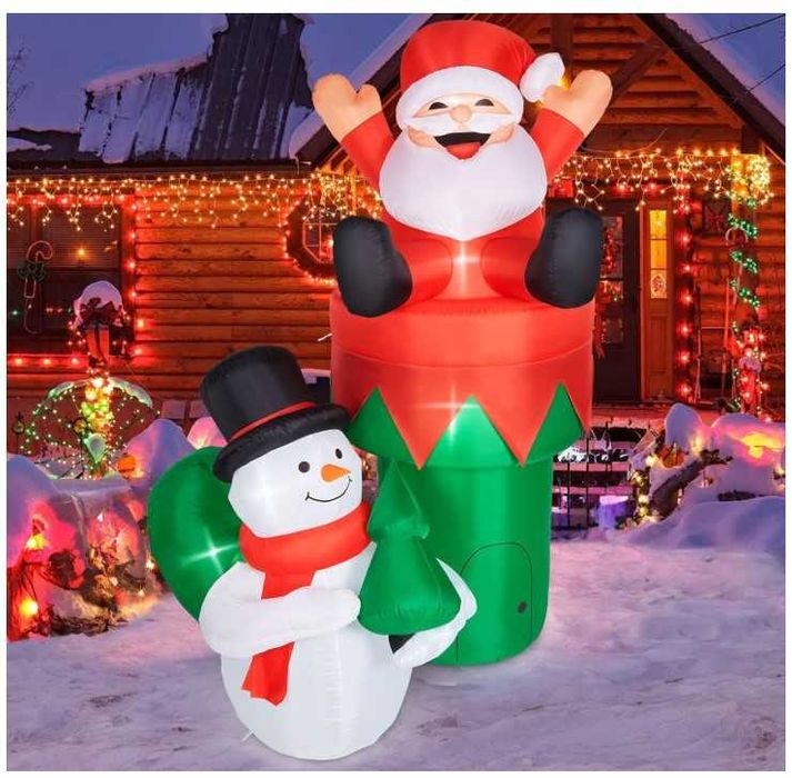 Nadmuchiwana dekoracja świąteczna Mikołaj + Bałwan 2m, oświetlenie LED