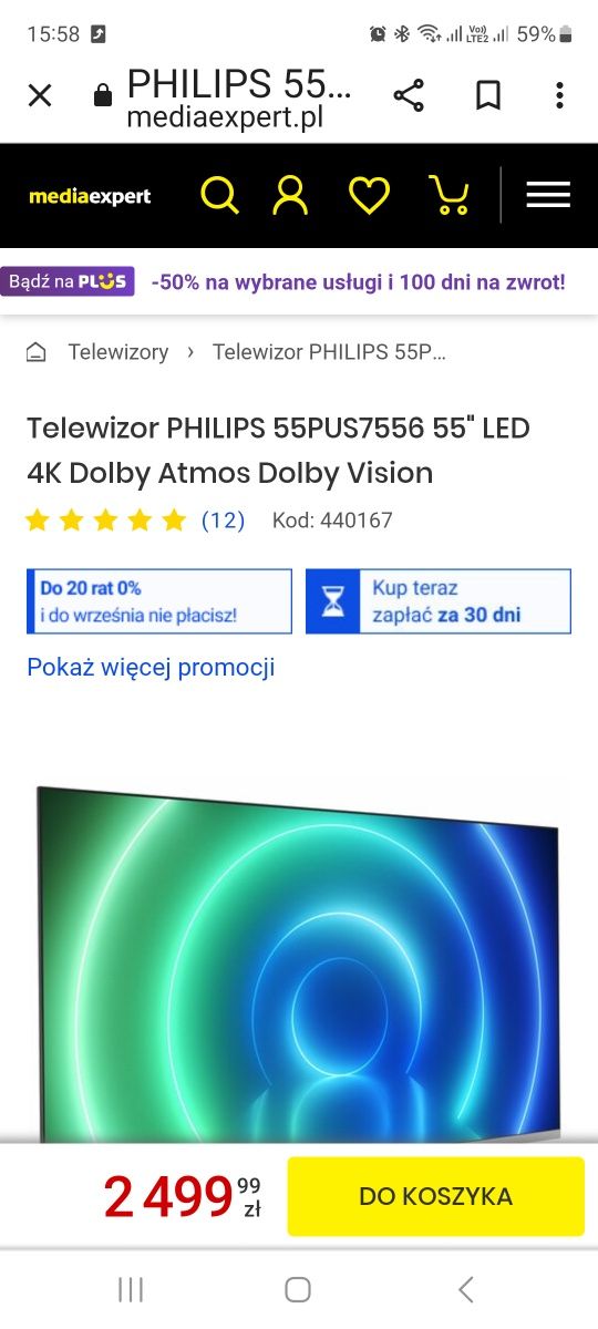 Telewizor LED Philips 55 cali, SmartTV, WiFi, Netflix, gwarancja