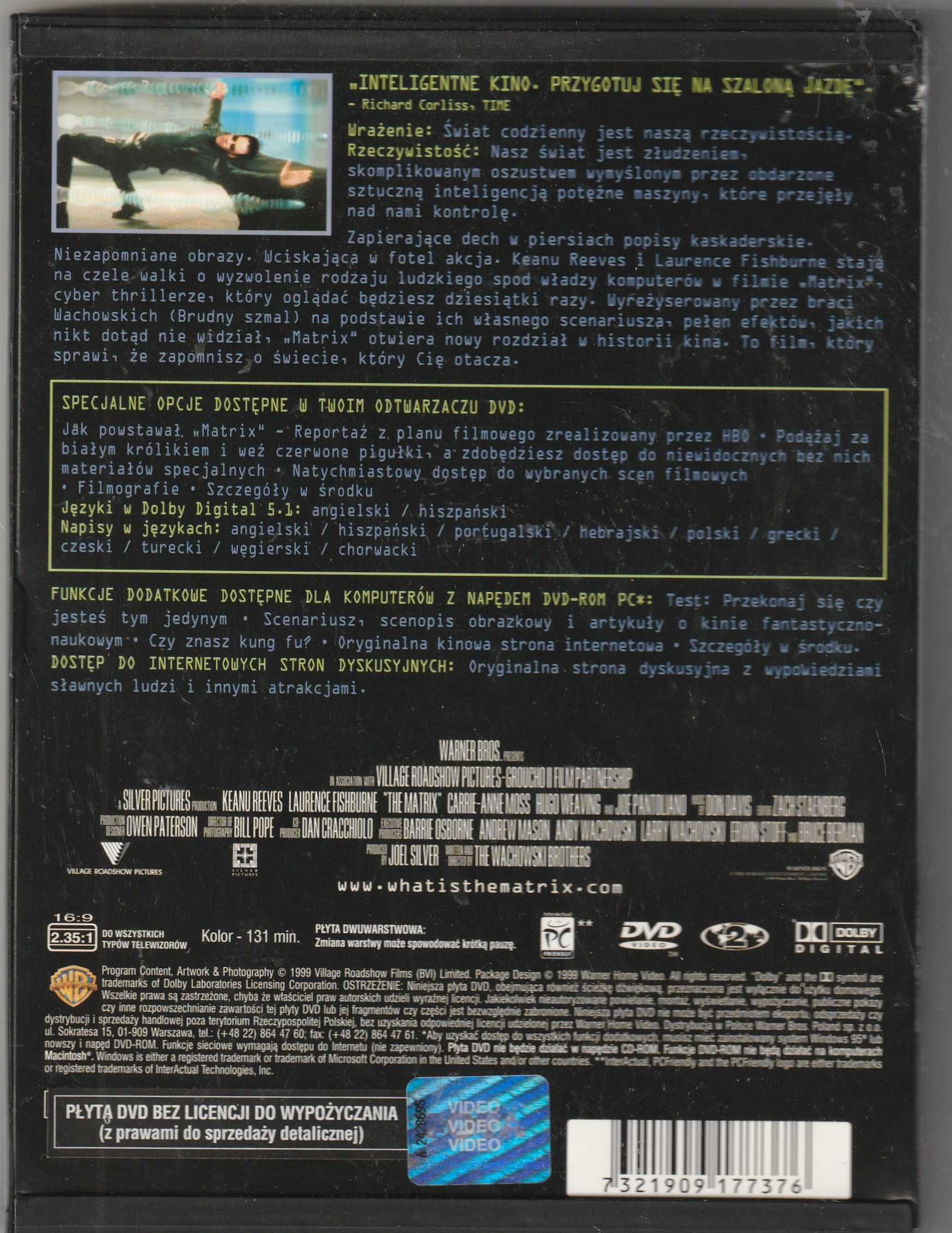 Matrix specjalne wydanie Keanu Reeves DVD