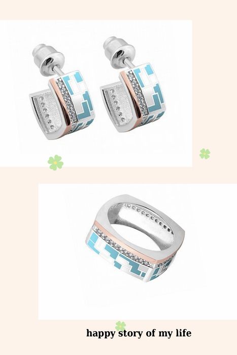 Срібний набір"Геометрія"( золото/емаль); Svitozar